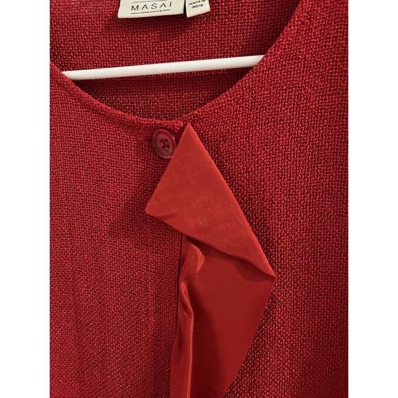 Masai Copen Hagan Red One Button Open Knit Jacket Satin Trim Sz S Lagenlook - Picture 2 of 7
